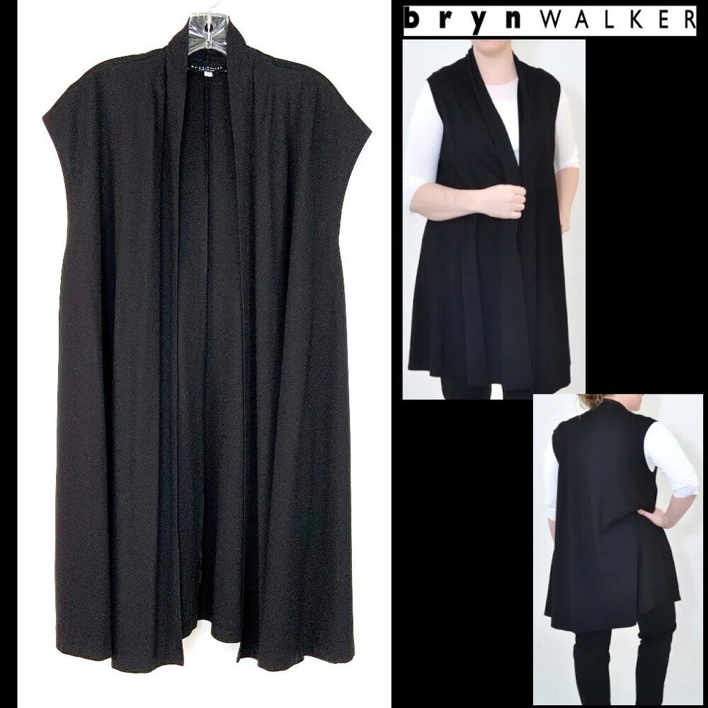 Bryn Walker Black Open Front Cardigan Long Vest Career Lagenlook Sz XL